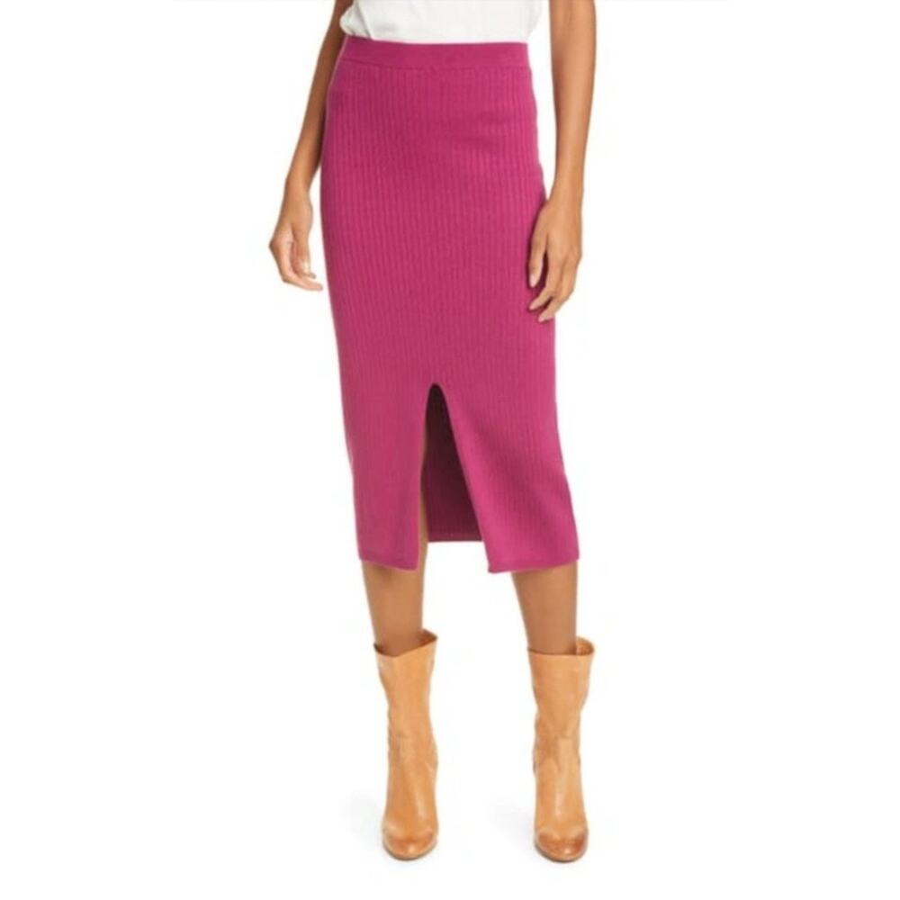 Free People Skyline Ribbed Raspberry MIDI Skirt SZ L